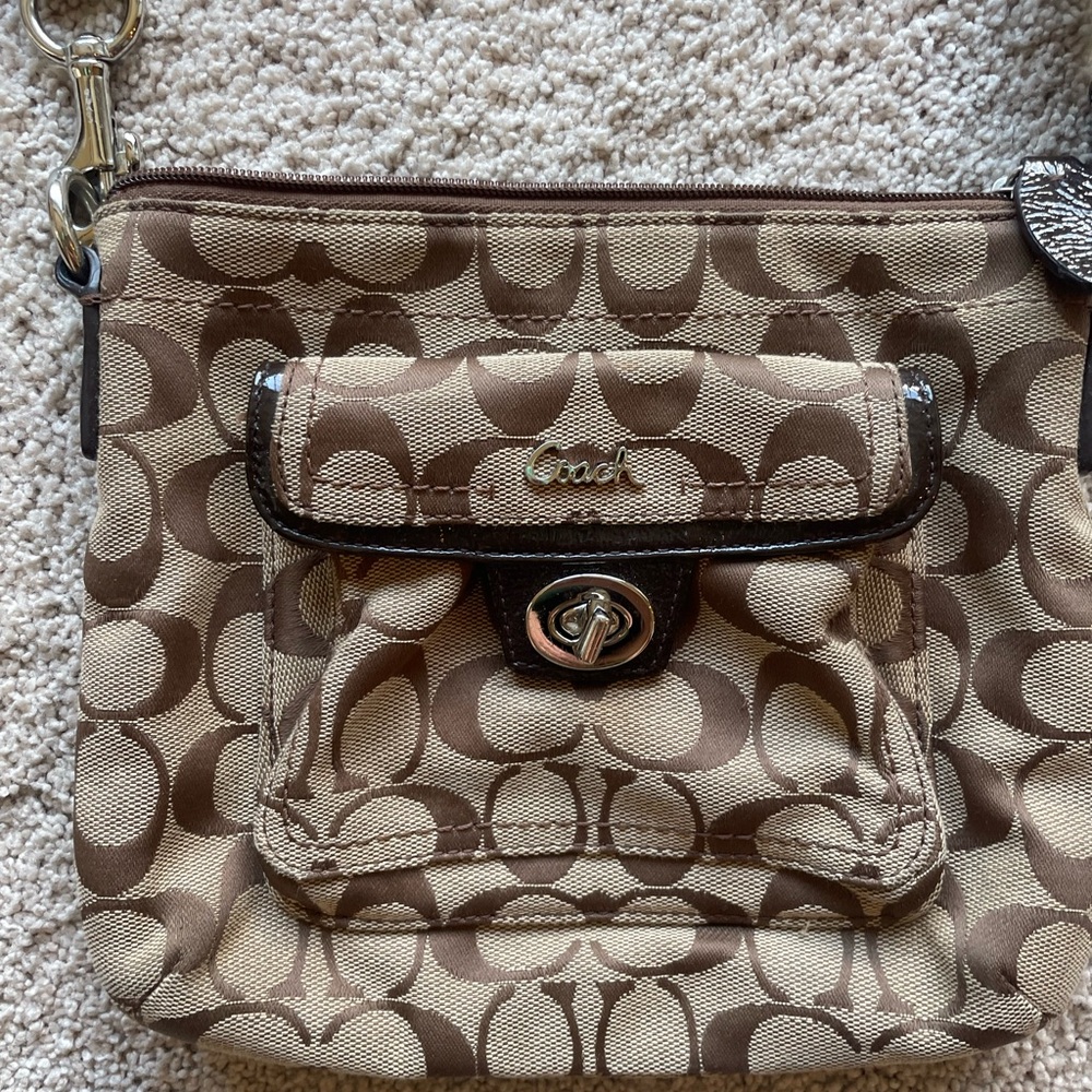 Coach Tan and Brown Signature Clutch